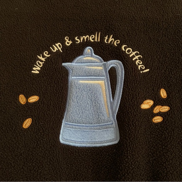 Delicates Coffee Mug Robe Faded Black Fleece Belted & Embroidered Oversized S - Picture 7 of 9